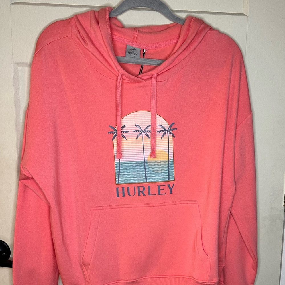 Hurley Women's Lightweight Graphic Hoodie Hooded Sweatshirt Pullover Pink Size M